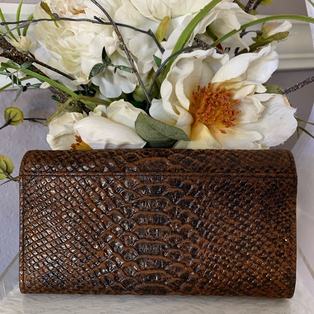 Michael Kors Brown Python Embossed Leather Fulton Wallet - Picture 2 of 5